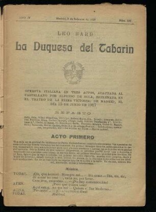 La duquesa del Tabarín : opereta italiana en tres actos