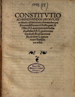 Constitvtio Ad Removendos Abvsvs, Et ordinatio ad cleri uitam reformandam