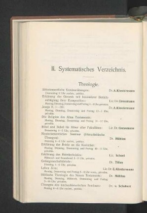 II. Systematisches Verzeichnis.