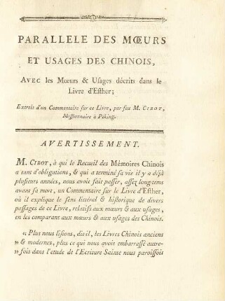 Parallele des moeurs et usages des Chinois avec les moeurs et usages décrits dans le livre d'Esther