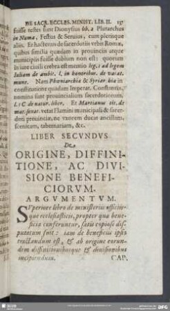 Liber Secundus De Origine, Diffinitione, Ac Divisione Beneficiorum