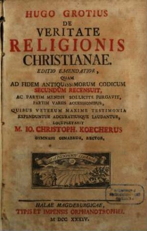 Hugo Grotius De Veritate Religionis Christianae