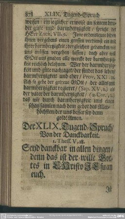 Der XLIX. Tugend-Spruch, Von der Danckbarkeit