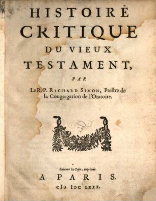 Histoire critique du Vieux Testament