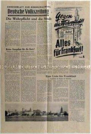 Sonderdruck der "Deutschen Volkszeitung" u.a. zu den Kommunalwahlen 1956