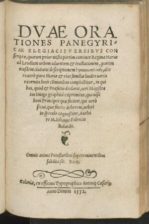 Duae orationes panegyricae elegiacis versibus conscriptae ...