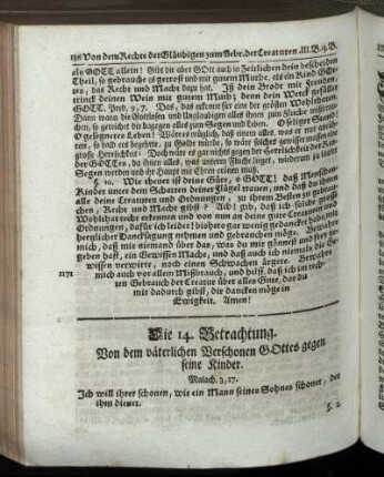 Die 14. Betrachtung. Von dem väterlichen Verschonen Gottes gegen seine Kinder – Die 19. Betrachtung. Von dem göttlichen Wohlgefallen an der Arbeit oder Verrichtung der Gläubigen