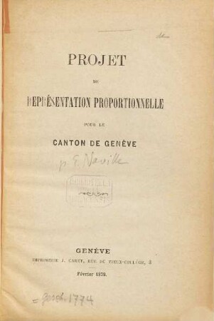 Projet de représentation proportionnelle pour le canton de Genève