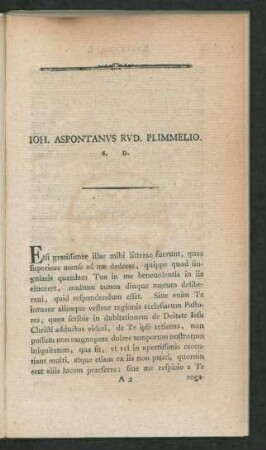Ioh. Aspontantus Rud. Plimmelio. S. D.