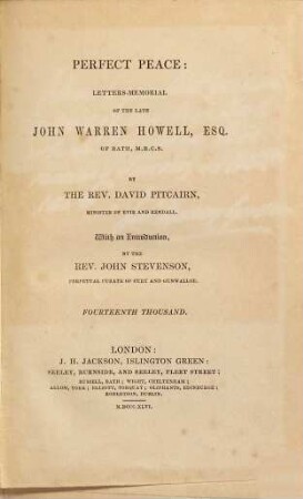 Perfect peace : letters-memorial of the late John Warren Howell