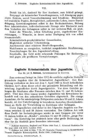 17-23, Englische Kriminalstatistik über Jugendliche