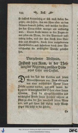 XIV. Abschnitt. Zustand von Rom, in der Theilung der Regierung zwischen Pompejus, Cäsar und Crassus.