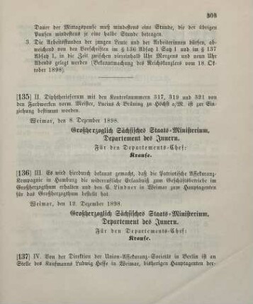 136. Ministerial-Bekanntmachung, betreffend die Zulassung der Patriotischen Assekuranz-Kompanie in Hamburg zum Geschäftsbetrieb im Großherzogthum
