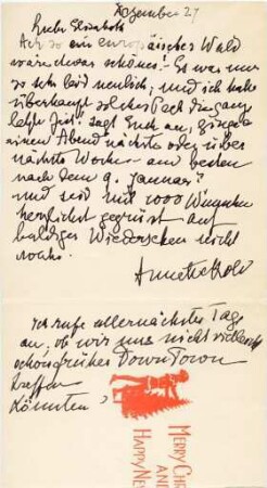 Korrespondenz von Annette Kolb an Unbekannt