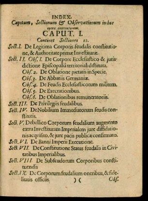 Index. Capitum, Sectionum & Observationum in hoc opere contentorum