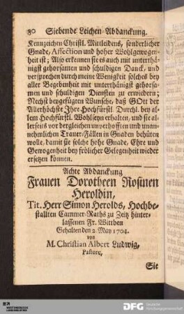 Achte Abdanckung Frauen Dorotheen Rosinen Heroldin...