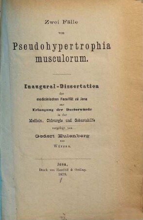 Zwei Fälle von Pseudohypertrophia musculorum