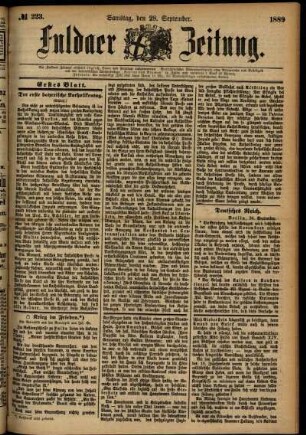 Erste Ausgabe vom Samstag, den 28. September 1889.