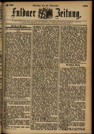 Erste Ausgabe vom Samstag, den 28. September 1889.