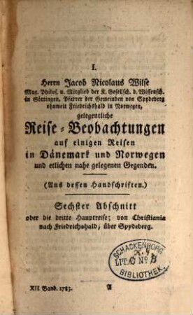 Johann Bernoulli's Sammlung kurzer Reisebeschreibungen und anderer zur Erweiterung der Länder- und Menschenkenntniß dienender Nachrichten. 12