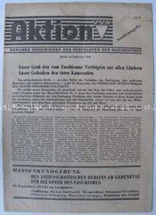 Mitteilungsblatt der Berliner VVN zum Gedenktag für die Opfer des Faschismus