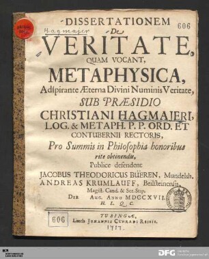 Dissertationem De Veritate, Quam Vocant, Metaphysica
