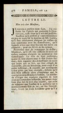 Lettre LII. Mon très cher Monsieur, ...