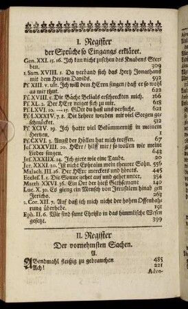 I. Register. der Sprüche so Eingangs erkläret.