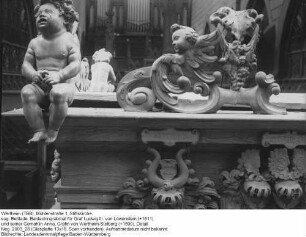 Stiftskirche; sog. Bettlade, Baldachingrabmal für Graf Ludwig III. von Löwenstein (+1611) und seiner Gemahlin Anna, Gräfin von Wertheim-Stolberg (+1599), Detail