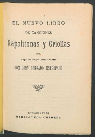 El nuevo libro de canciones napolitanas y criollas