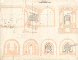 Gärtner, Friedrich von; München, Ludwigstr.; Staatsbibliothek - Leitung der warmen Luftkanäle (Schnitte)