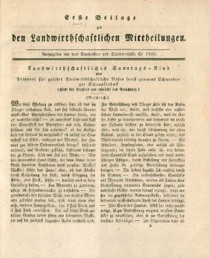 Erste [zweite] Beilage zu den Landwirthschaftlichen Mittheilungen. Ausgegeben mit dem September- und October-Hefte für 1826.
