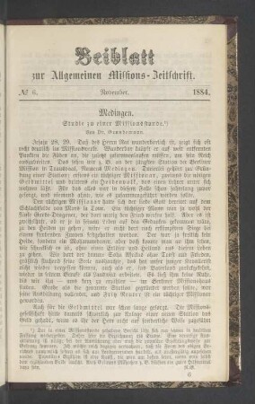 Beiblatt N° 6. November. 1884