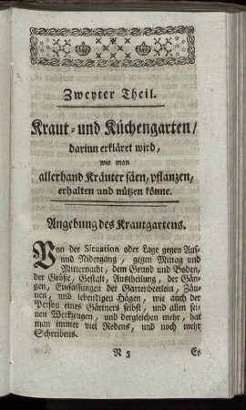 Zweyter Theil. Kraut- und Küchengarten/