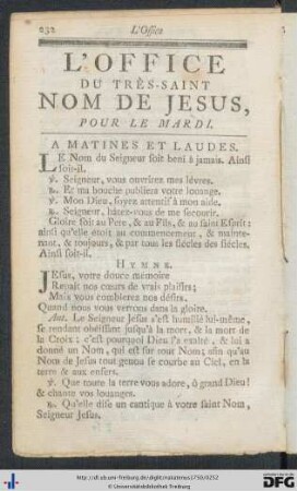 L'Office Du Très-Saint Nom De Jesus, Pour Le Mardi.