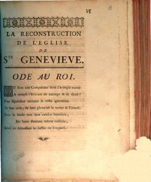 La Reconstruction De L'Eglise De Ste Genevieve : Ode Au Roi