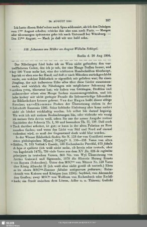 Johannes von Müller an August Wilhelm von Schlegel, Berlin, 20.08.1806