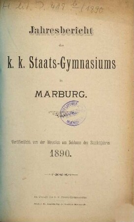 Jahres-Bericht : über das Schuljahr .... 1890