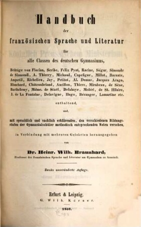 Handbuch der französischen Sprache und Literatur : A. m. d. Titel: Chrestomathie française ou choix de morceaux tires des meilleurs écrivains français