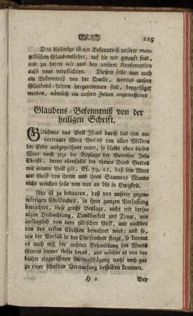 Glaubens-Bekenntniß von der heiligen Schrift.