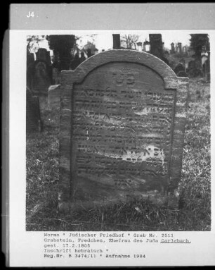 Grabstein der Fredchen, Ehefrau des Juda Carlebach (gestorben 1805.02.17)