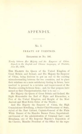 No. I. Treaty of Tientsin.