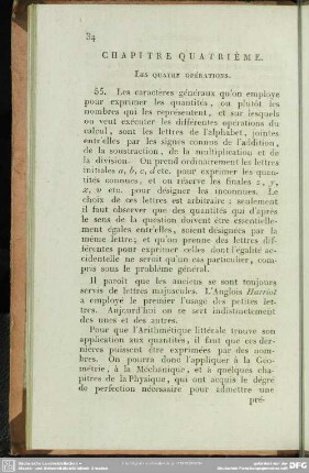 Chapitre quatrième . Les quatre Opérations
