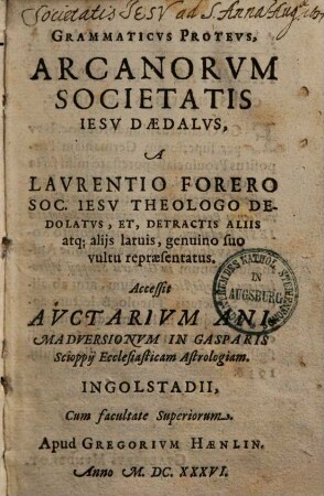 Grammaticus Proteus, arcanorum societatis Iesu Daedalus, [1]