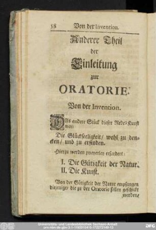 Anderer Theil der Einleitung zur Oratorie.