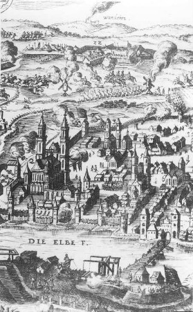 Magdeburg. Belagerung der Stadt 1551, Ausschnitt, aus: Hoffmann, Friedr. Wilh.: Geschichte der Stadt Magdeburg, 1885