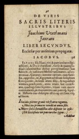 De Viris Sacris Literis Illustribus Joachimi Wethmani Jaurani Liber Secundus. Ecclesiae per miseriam propagatae.