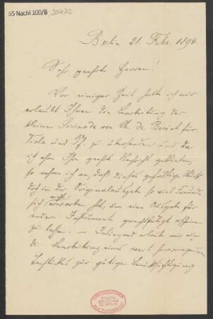 Brief an B. Schott's Söhne : 21.02.1894