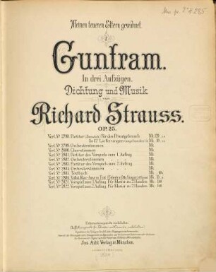 Guntram : in drei Aufzügen ; Op. 25