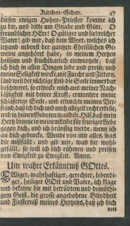 Um wahre Erkänntniß Gottes
